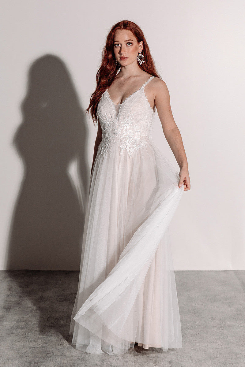 Shop the Florence Embellished Tulle Wedding Dress in Champagne Ivory - Wedding Dresses For Sale | Model Chic Shop the Florence Embellished Tulle Wedding Dress in Champagne Ivory - Wedding Dresses For Sale | Model Chic