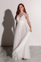 Florence Embellished Tulle Wedding Dress in Champagne Ivory