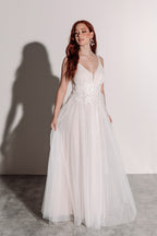 Florence Embellished Tulle Wedding Dress in Champagne Ivory