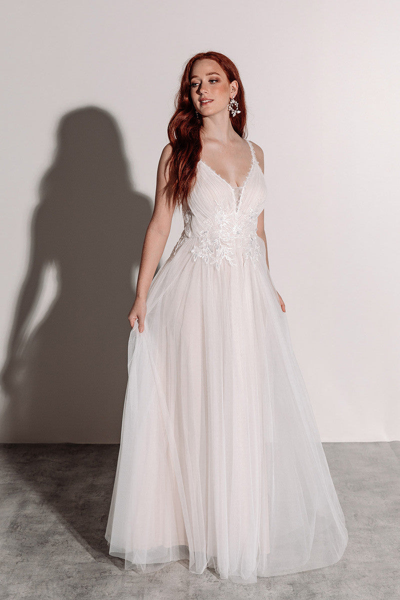 Florence Embellished Tulle Wedding Dress in Champagne Ivory