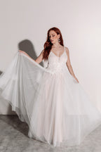 Florence Embellished Tulle Wedding Dress in Champagne Ivory