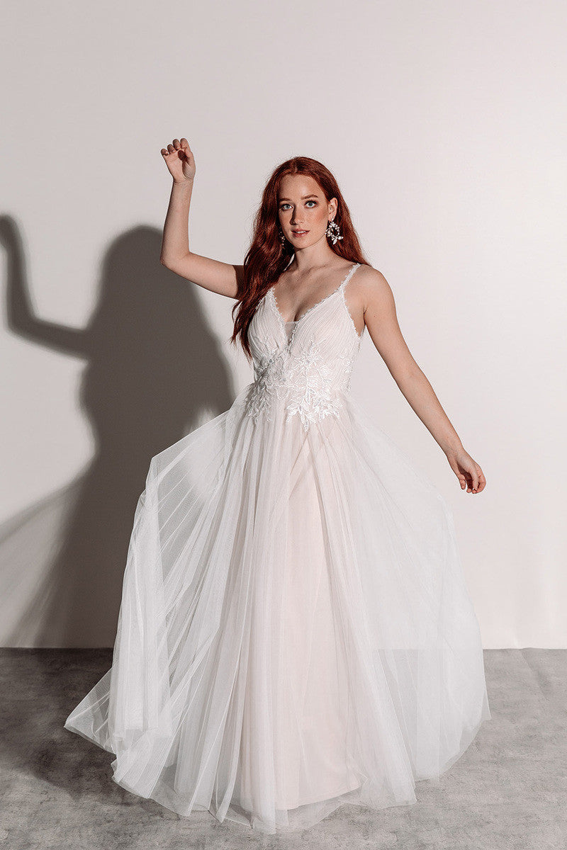 Florence Embellished Tulle Wedding Dress in Champagne Ivory