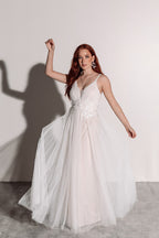 Florence Embellished Tulle Wedding Dress in Champagne Ivory