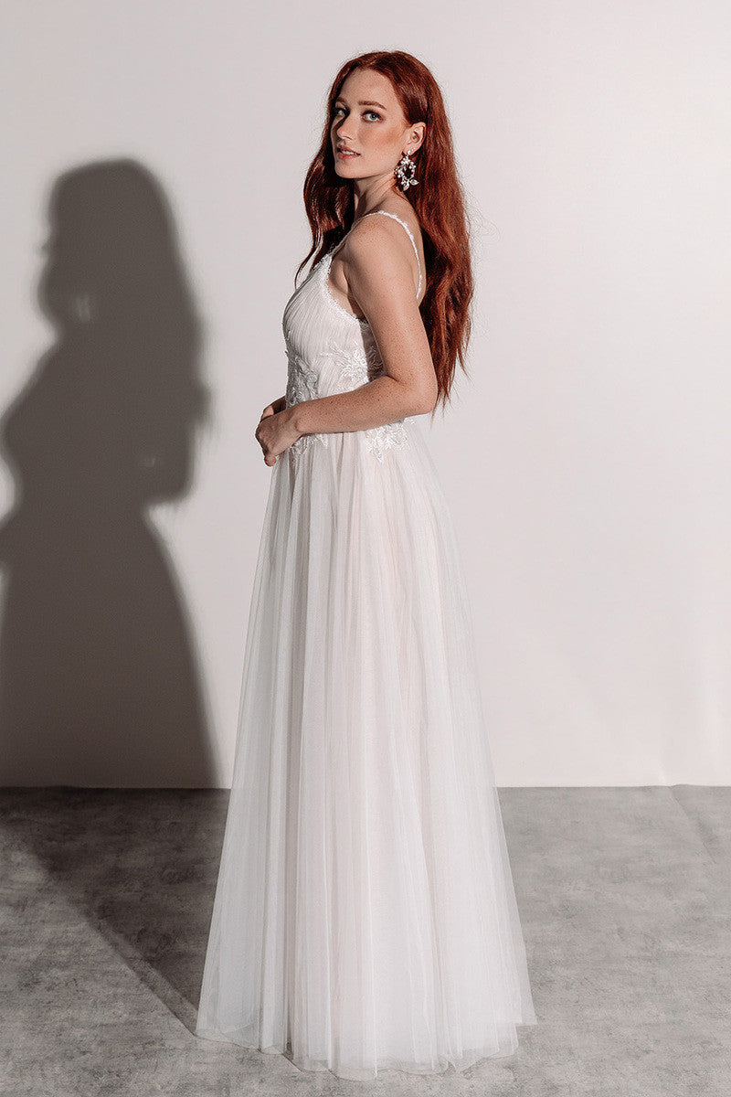 Florence Embellished Tulle Wedding Dress in Champagne Ivory