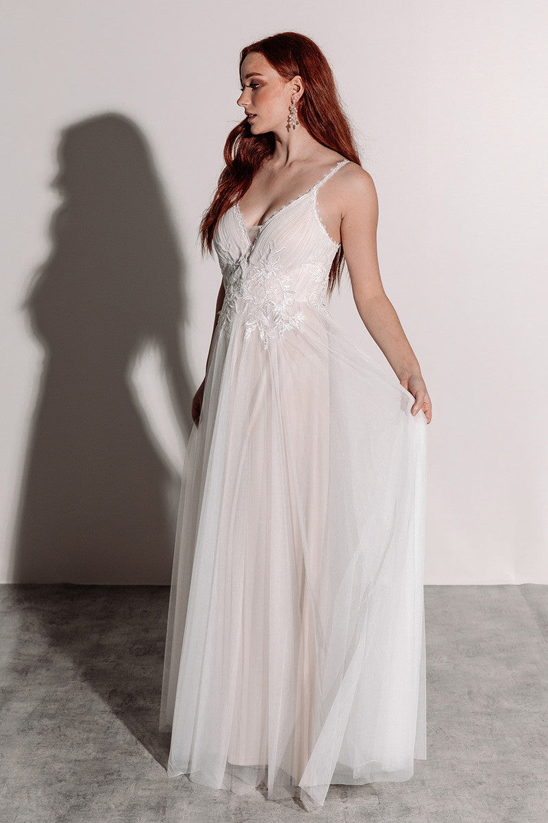 Florence Embellished Tulle Wedding Dress in Champagne Ivory