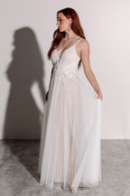 Florence Embellished Tulle Wedding Dress in Champagne Ivory