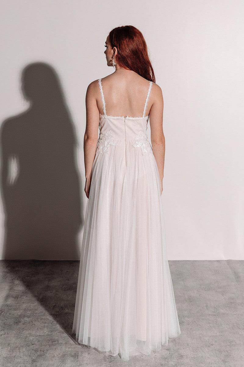 Florence Embellished Tulle Wedding Dress in Champagne Ivory