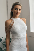Freya Halter Neck Beaded Formal Dress in White