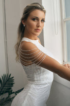 Freya Halter Neck Beaded Formal Dress in White