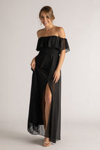 Isabelle Off Shoulder Flowy Bridesmaids Dress in Black