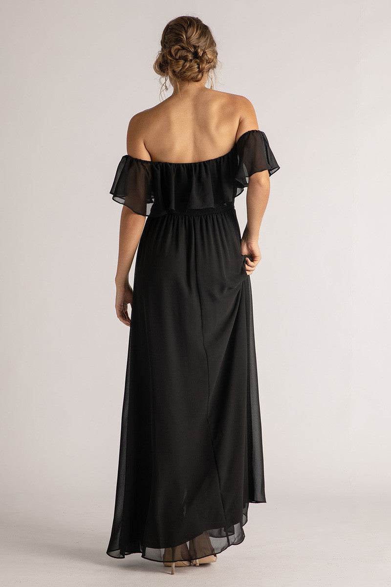 Isabelle Off Shoulder Flowy Bridesmaids Dress in Black