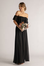 Isabelle Off Shoulder Flowy Bridesmaids Dress in Black