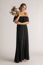 Isabelle Off Shoulder Flowy Bridesmaids Dress in Black