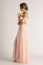 Isabelle Off Shoulder Flowy Bridesmaids Dress in Light Pink