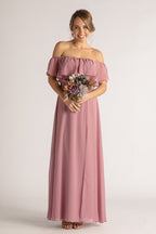 Isabelle Off Shoulder Flowy Bridesmaids Dress in Plum