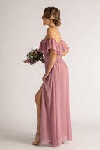 Isabelle Off Shoulder Flowy Bridesmaids Dress in Plum