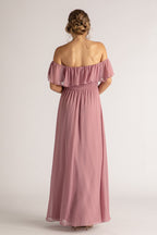 Isabelle Off Shoulder Flowy Bridesmaids Dress in Plum