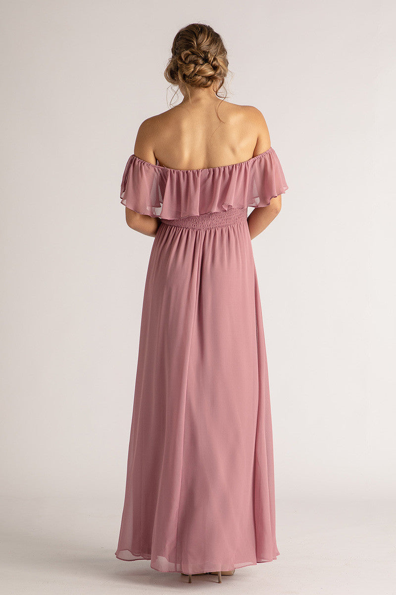 Isabelle Off Shoulder Flowy Bridesmaids Dress in Plum
