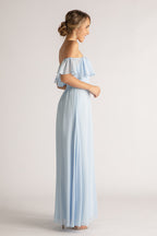 Isabelle Off Shoulder Flowy Bridesmaids Dress in Powder Blue