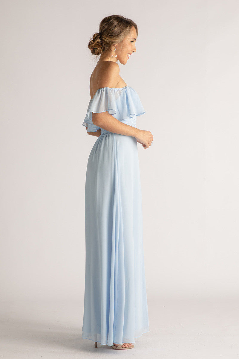 Isabelle Off Shoulder Flowy Bridesmaids Dress in Powder Blue
