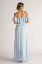 Isabelle Off Shoulder Flowy Bridesmaids Dress in Powder Blue