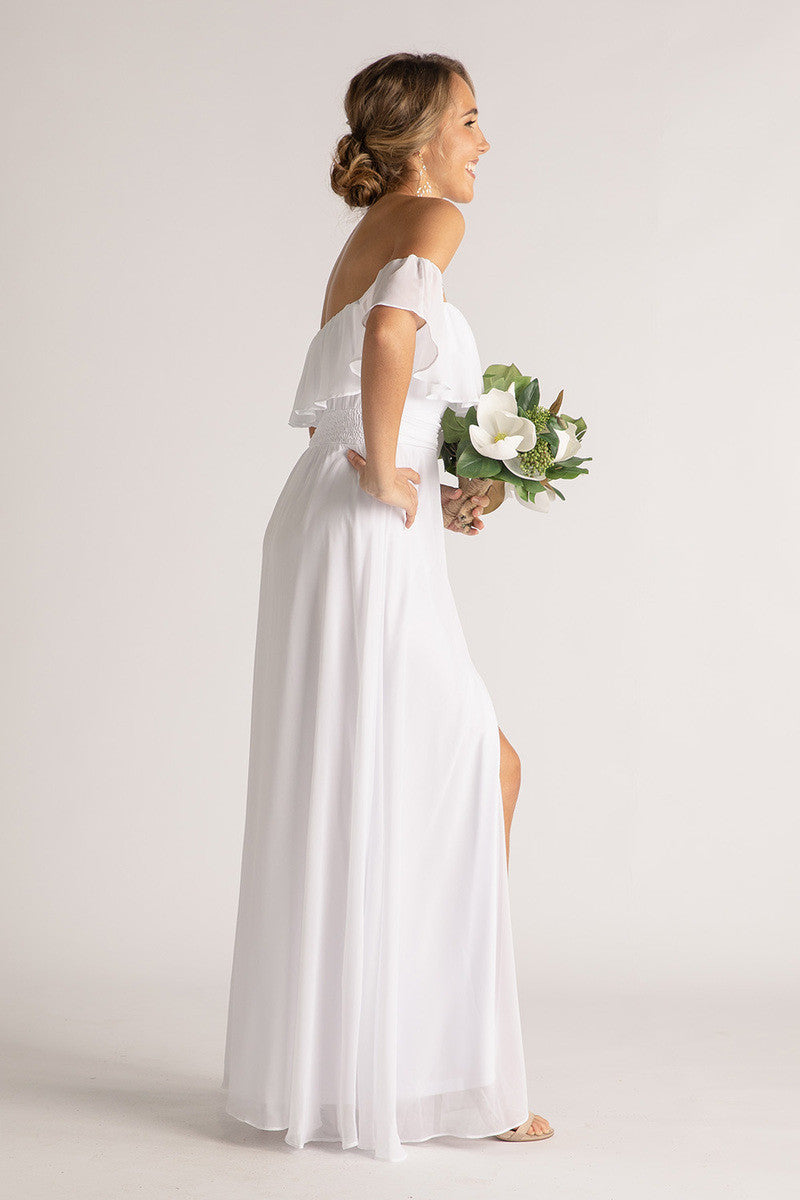 Isabelle Off Shoulder Flowy Bridesmaids Dress in White