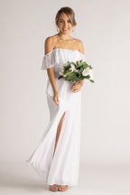 Isabelle Off Shoulder Flowy Bridesmaids Dress in White