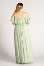 Isabelle Off Shoulder Flowy Bridesmaids Dress in Sage Green