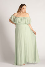 Isabelle Off Shoulder Flowy Bridesmaids Dress in Sage Green