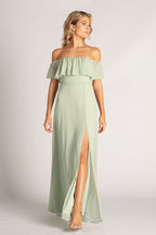 Isabelle Off Shoulder Flowy Bridesmaids Dress in Sage Green