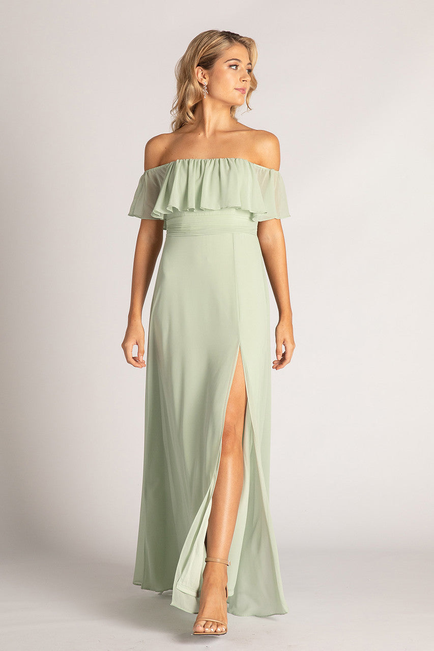 Isabelle Off Shoulder Flowy Bridesmaids Dress in Sage Green