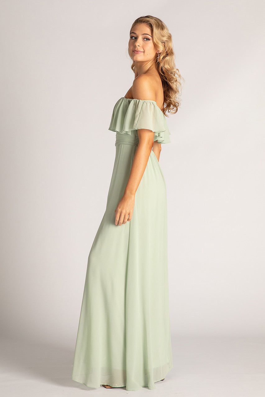 Isabelle Off Shoulder Flowy Bridesmaids Dress in Sage Green