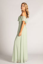 Isabelle Off Shoulder Flowy Bridesmaids Dress in Sage Green
