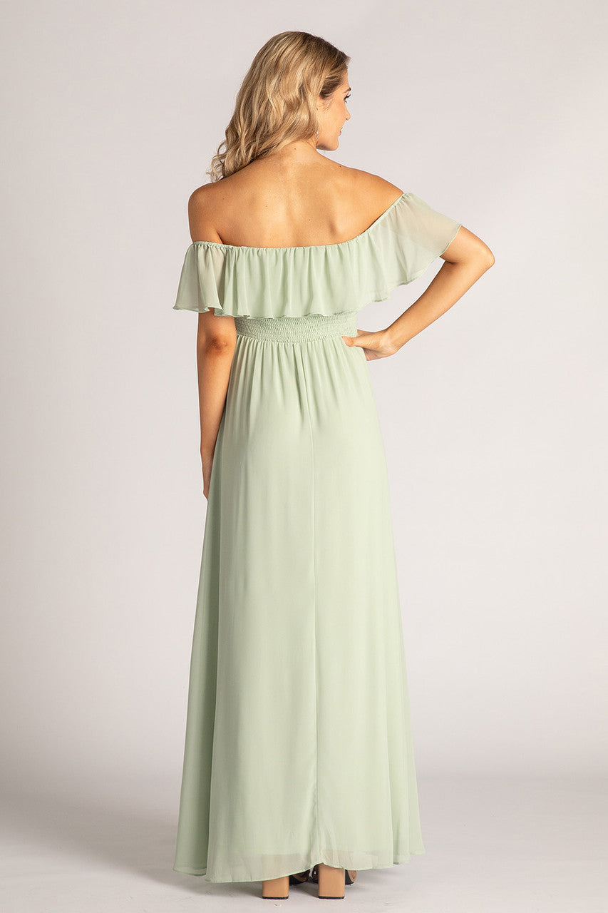 Isabelle Off Shoulder Flowy Bridesmaids Dress in Sage Green