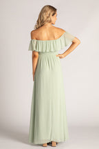Isabelle Off Shoulder Flowy Bridesmaids Dress in Sage Green