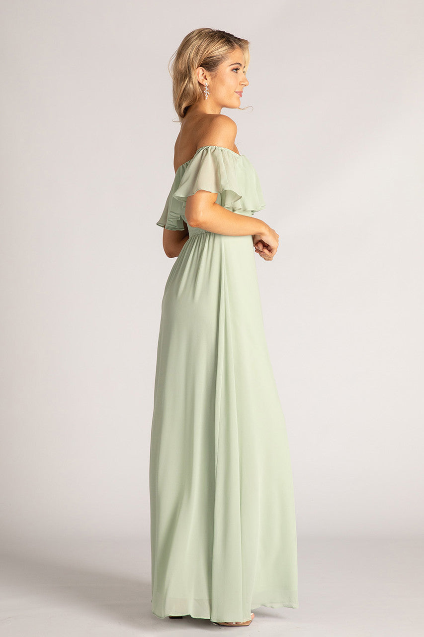 Isabelle Off Shoulder Flowy Bridesmaids Dress in Sage Green