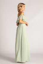 Isabelle Off Shoulder Flowy Bridesmaids Dress in Sage Green