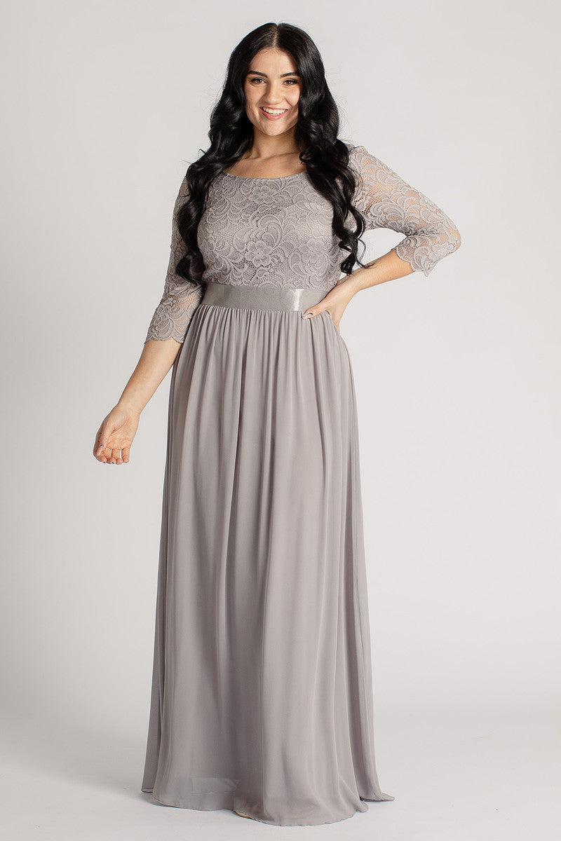 Josephine Lace Sleeved Bridesmaid Dress in Grey
