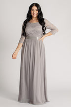 Josephine Lace Sleeved Bridesmaid Dress in Grey