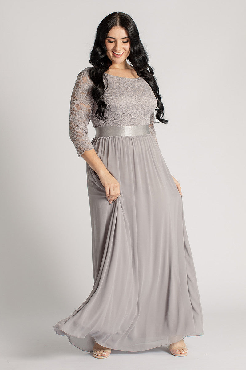 Josephine Lace Sleeved Bridesmaid Dress in Grey