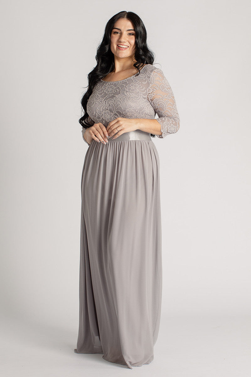 Josephine Lace Sleeved Bridesmaid Dress in Grey