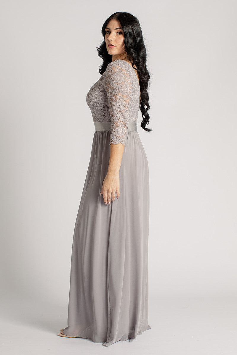 Josephine Lace Sleeved Bridesmaid Dress in Grey
