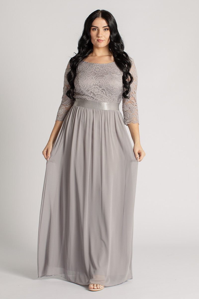 Josephine Lace Sleeved Bridesmaid Dress in Grey