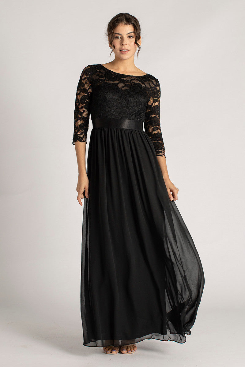 Josephine Lace Sleeved Bridesmaid Dress in Black