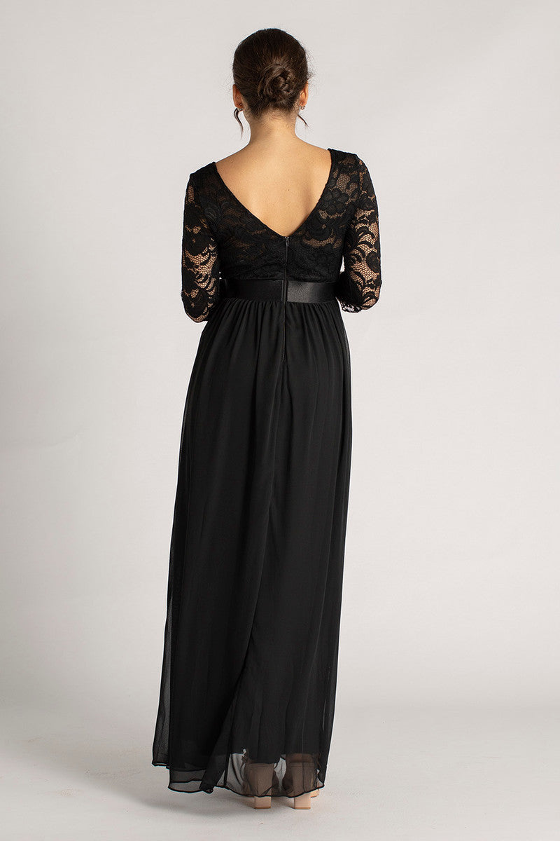 Josephine Lace Sleeved Bridesmaid Dress in Black