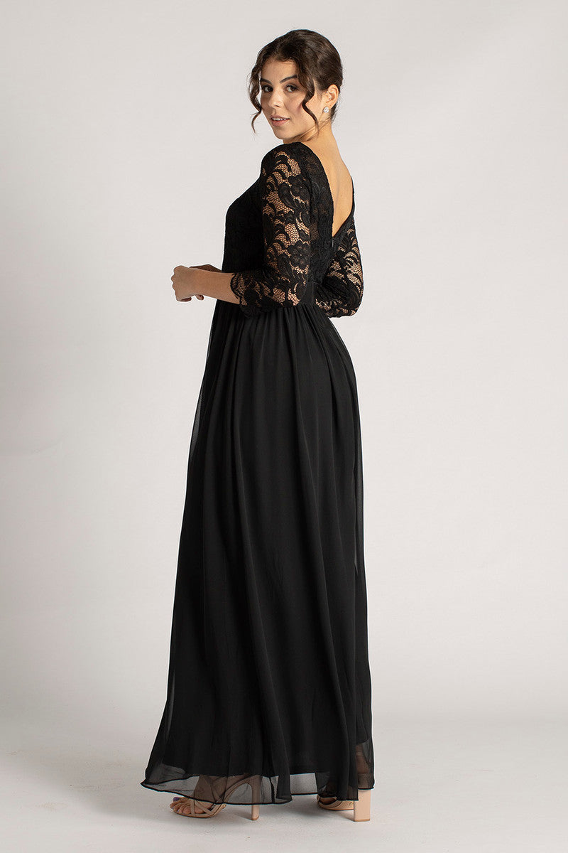 Josephine Lace Sleeved Bridesmaid Dress in Black