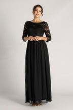 Josephine Lace Sleeved Bridesmaid Dress in Black