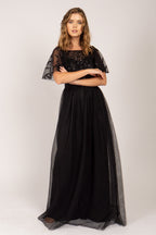 Kailyn Short Sleeved Tulle Sequins Formal Dress in Black