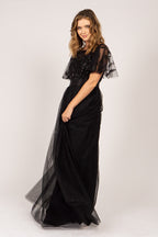 Kailyn Short Sleeved Tulle Sequins Formal Dress in Black