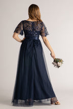 Kailyn Short Sleeved Tulle Sequins Formal Dress in Navy